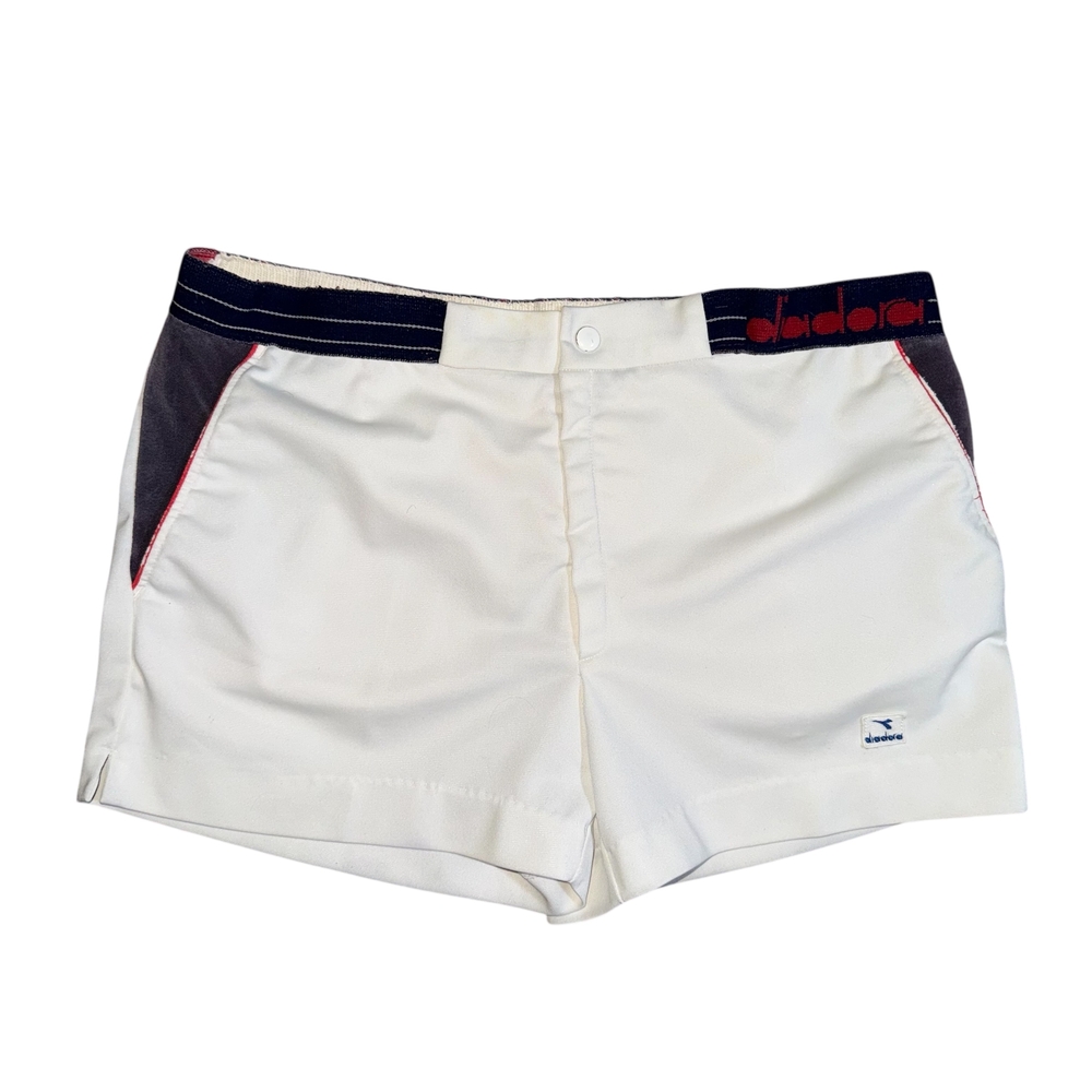 Diadora 70s Tennis Cream and Black Athletic Shorts with Red Accents Vintage